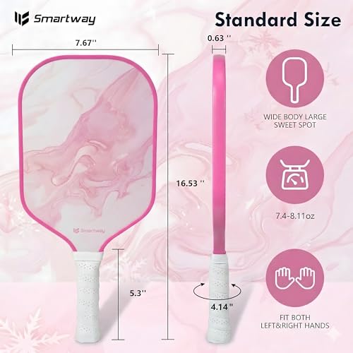 Smartway USAPA Approved Pickleball Paddles Set - Included 2 Lightweight & Slip Resistant Fiberglass Pickle Ball Rackets + 4 Balls + 1 Portable Carry Bag, Pickle Ball Set for Men Women Beginners - color: Blush Flow