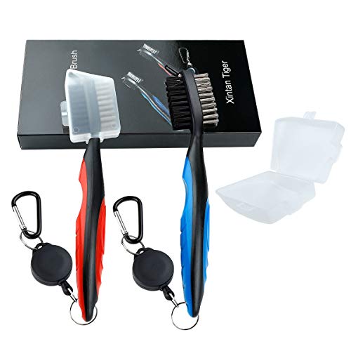 Pack of 2 Golf Club Brush Groove Cleaner with Retractable Zip-line and Aluminum Carabiner Cleaning Tools