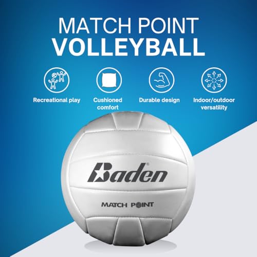 Baden | Match Point | Cushioned Synthetic Leather | Outdoor Recreation Backyard Volleyball + College Camp Ball | Official Size 5 - color: White