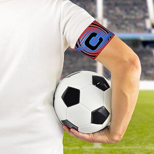 Soccer Captain Armband, 2Pcs Sports Captain Armbands Elastic Protective Arm Badge Adjustable Football Basketball Player Bands Adult Women Men - style: arc-red