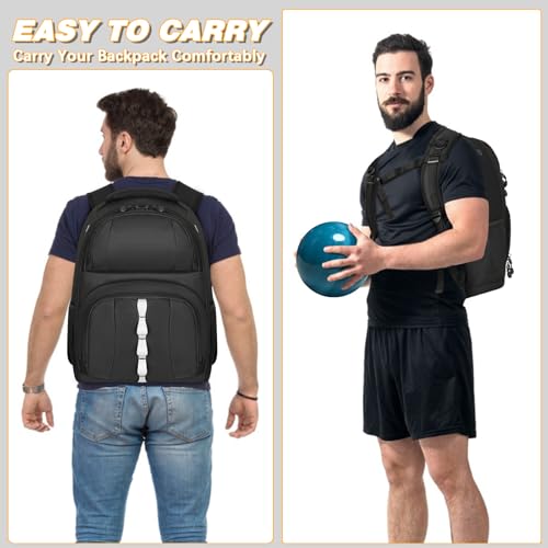 Goloni 2 Ball Bowling Backpack,Bowling Ball Bag with Shoe Compartment & Portective Foam Padded, Fits Shoes Up to US Size 16 - color: Black