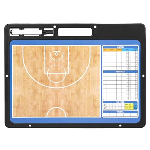 Dry Erase Basketball Clipboard for Coach, Premium Tactical Basketball Coaching Board, Double Sides Full & Half Court Dry Erase Board with Marker