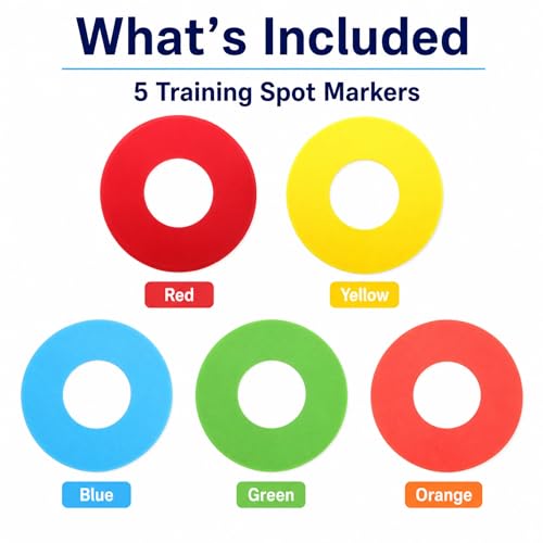 5 Pcs Flat Cone Spot Markers, Non-Skid 8 Inch PVC Field Dots in 5 Colors, Low-Profile Training Discs for Soccer, PE Class, Speed Agility Drills