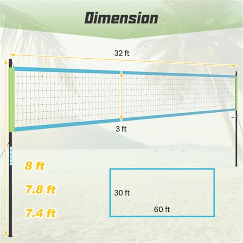 CZBZ Heavy-Duty Volleyball Net Set with 3-Level Adjustable Poles, Anti-Sag Winch, Portable for Backyard Beach Park Games