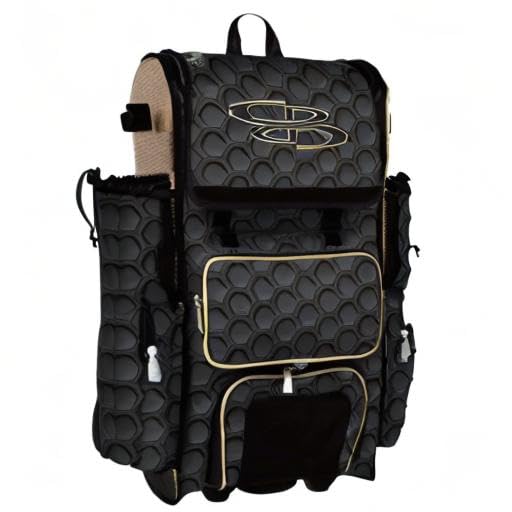 Boombah Rolling Superpack 2.0 3DHC Baseball/Softball Gear Bag - 23-1/2" x 13-1/2" x 9-1/2" - Multiple Colors - Telescopic Handle and Holds 4 Bats - Wheeled Version - color: Black/Vegas Gold