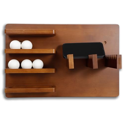 Premium Bamboo Ping Pong Paddle Holder (Rack Only) - Wall Mounted 6-Paddle & 16-Ball Display Stand - Table Tennis Organizer for Home & Office - Paddles and Balls NOT Included