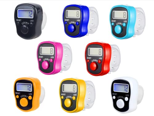 8PCS Electronic Finger Counter, LED Electronic Handheld Tally Counter, 5-Digit Counters Clicker, Lap Track Handheld Counter with Ring, for Golf Sports Fitness Exercise Warehouse(8 Colors)