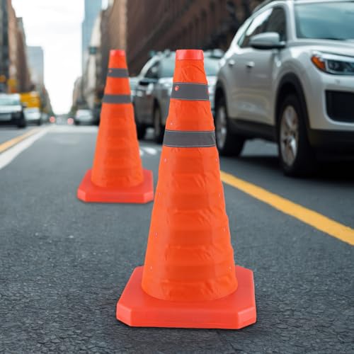 Jade Butterfly 28 Inch 2 Pack Collapsible Traffic Safety Cones, Orange Cones with Reflective Collar, Portable Multipurpose Traffic Cones for Parking Construction Driving Training Sports Practice - size: 28” - 2PACK