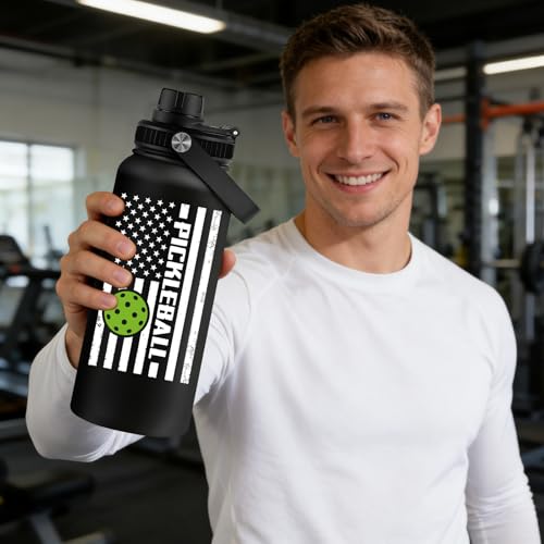 Fufandi Pickleball Gifts - Pickle Ball Dink Responsibly - Christmas, Birthday Gifts for Men, Women, Pickleball Lovers, Player Coach - Pickle Ball Water Bottle 32oz - color: Pickleball Black