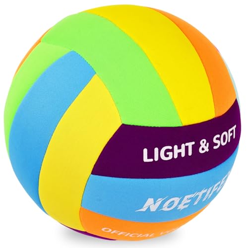 Soft Volleyball-Super Soft Fabric Light Volleyball for Indoor Practice Safe and Quiet Kids Youth Beginners House Yard Training Practice Games(Deflated) - color: Rainbow
