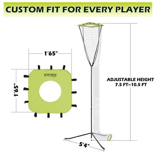 Volleyball Training Equipment, Volleyball Setter Training Net with Adjustable Height (7.5-10.5 FT) & Angle, Serve Trainer Equipment with Carry Bag for Serving, Spiking & Setting Drills