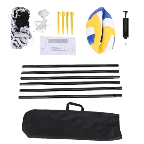 Portable Outdoor Volleyball Net Set 19ft Easy Set Up Volleyball Net System with Adjustable Poles, Soft Volley Ball, Pump, Boundary Line, Carry Bag for Backyard, Beach,