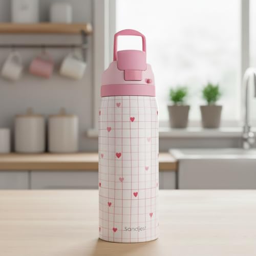 Heart Insulated Stainless Steel Water Bottle with Straw for Sports and Travel, 32oz, Gifts for Women Girls Friends Teens Birthday Christmas (Grid Background) - color: Heart 1
