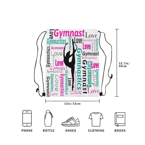 Castle Fairy Gymnastics Drawstring Backpack Gymnastics Lovers Sackpack for Beach Swimming Pool Cheerleading Draw String Bags Waterproof Sports Gym - color: Pink 8