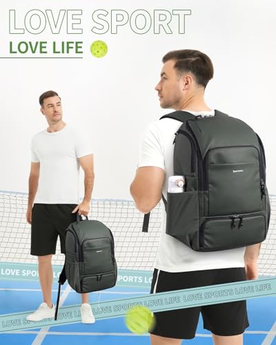 sportsnew Pickleball Bag Large Sports Pickleball Backpack with Shoe Compartment for Men Women, Patent Pending - color: Army Green
