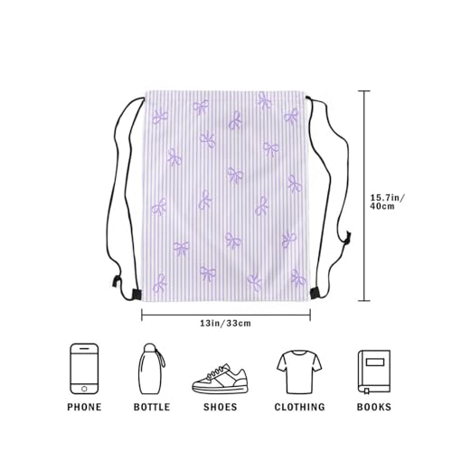 Castle Fairy Bow Drawstring Gym Bag,Purple Bowknot Stripes Foldable Waterproof Drawstring Backpack,Sweet Princess Style Draw String Back Bags for Shopping,Swimming,Beach - color: Purple