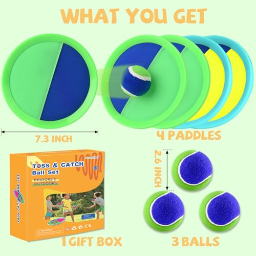 Outdoor Games - Beach Toys, Toss and Ball Set with 4 Paddles and 3 Balls, Perfect Yard Games Sets, Playground Sets for Backyards Easter Basket Stuffers for Kids (Green) - color: Green