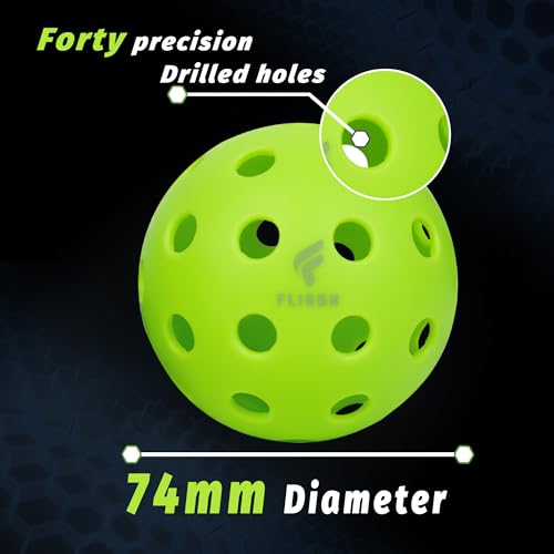 Fligon Pickleball Balls, 12-Pack, Pickleball Balls 40-Hole Outdoor Design, High Bounce, True Flight & Durability for All Skill Levels(Green)