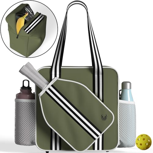 Pickleball Tote Bag - Detachable Cooler & Fence Hooks β Large Sports Bag for Women & Men, Holds Paddles & Balls - color: Khaki