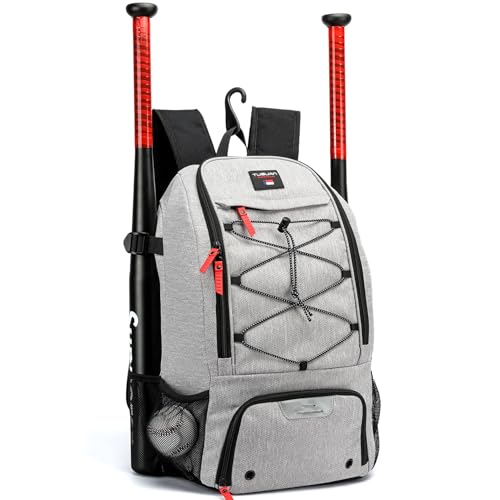 Baseball Backpack, Baseball Bag for Youth, Softball Bat Bag with Shoes Compartment, Laptop Compartment & Holds 2 Bats, Small Baseball Bat Equipment Bags for Fence Hook, Glove Holder & Helmet - color: Gray