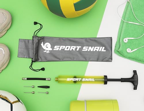 Hand Pump for Balls - Portable Ball Air Pump with Needle 3 pcs and Compact Case - Small Sports Inflator - Volleyball, Soccer, Basketball - Manual Inflation Devices (Yellow)