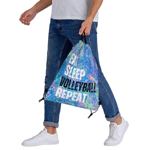 Eat Sleep Volleyball Repeat Drawstring Backpack Gym String Bag Sports Drawstring Sackpack For Women Men