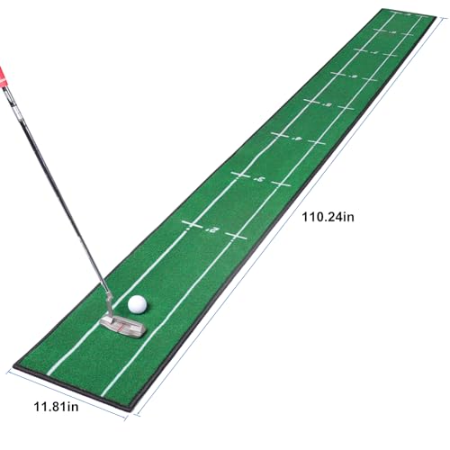 Golf Putting Mat Indoor & Outdoor Professional Golf Practice Putting Green Mat with Distance Marker Anti Slip Backing Golf Training Accessories Portable Matt - style: P01-Dark Green