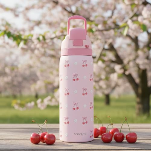 Cherry Insulated Stainless Steel Water Bottle with Straw for Sports and Travel, 32oz, Gifts for Women Girls Friends Teens Birthday Christmas - color: Cherry 1