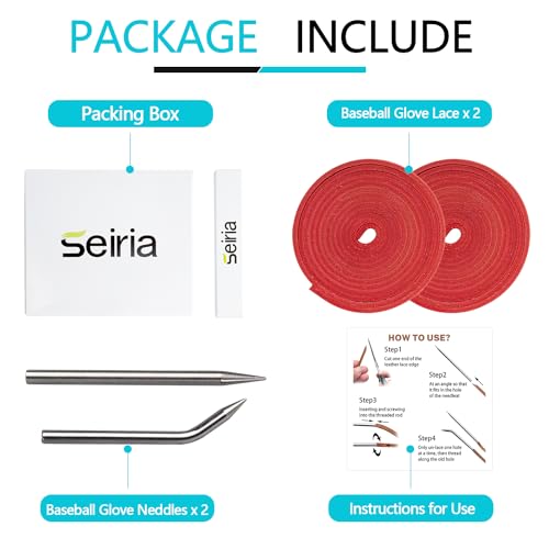 Baseball Glove Lace, Mitt Lace Repair Kit Softball 2 Leather Laces and 2 Lacing Needles for Catcher's Glove - color: Red