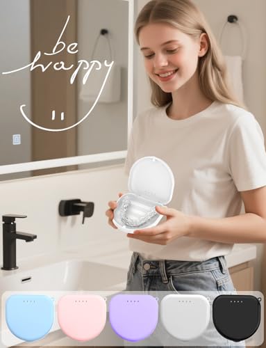 HEMILAB Retainer Case, Compatible with Invisalign, Vivera, Slim Aligner Case with Vent Holes, Portable Orthodontic Container with Removal Tool, Brush and Lanyard, White