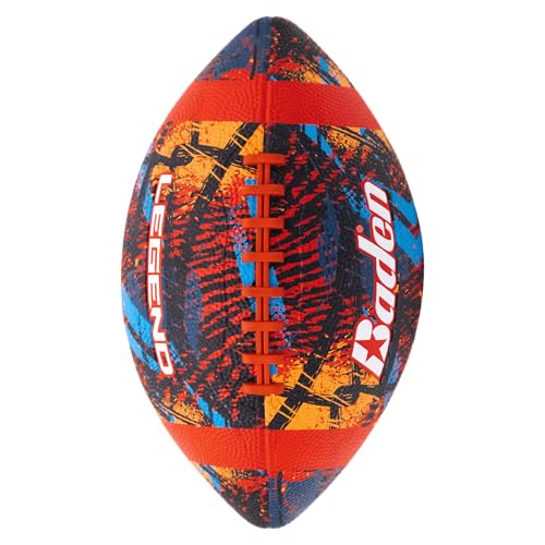 Baden | Legend | Deluxe Sponge Rubber Football | Built for Recreation Play at Recess, Backyard, Street, or Park | Size 6 Junior | Red/Blue/Orange