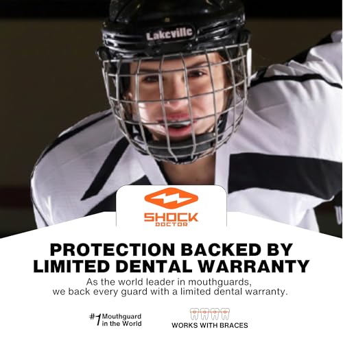 Shock Doctor Mouth Guard, Custom Fit Football Mouth Guard, Moldable Mouth Guard Boxing, Lacrosse, Hockey, MMA, Football & More, Mouthpiece, Mouthguard Sports, Adult & Youth - size: Adult - STRAPPED
