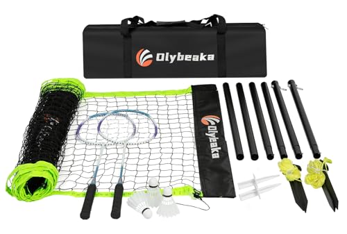 12ft Badminton Net Set for Backyard Beach with Durable Anti-Sagging Net, Heavy Duty Poles, 2 Aluminum Badminton Rackets, 3 Shuttlecocks, Carry Bag - Easy Setup & High Stable