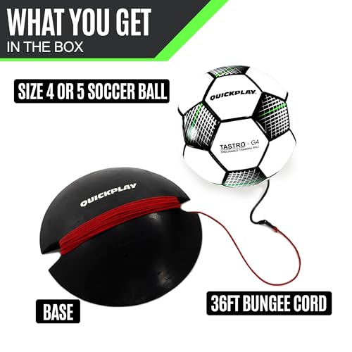 QUICKPLAY Replay Soccer Training Ball | Adjustable Bungee Elastic Training Ball with Base Weight - size: Size 4 Soccer Ball (Junior)