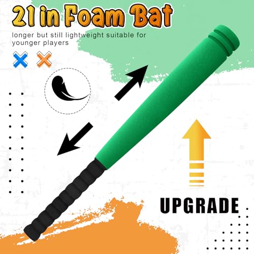 Seenelling 6 Set Foam Baseball Bat Set Including 6 Bats and 6 PE Equipment for Elementary School Foam Baseball Bat for Safety Play