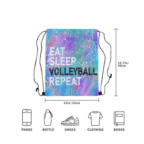 Castle Fairy Eat Sleep Volleyball Repeat Draw String Bag,Purple Blue Tie Dye Drawstring Backpack for Gym Sports,Camouflage Colorful Graffiti Large Capacity Sackpack,Waterproof - color: Purple 2