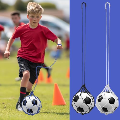 3Pcs Soccer Kick Trainer, Football Kick Throw Solo Practice Training Aid, Adjustable Locked Net Soccer Ball Bungee Elastic Trainer Net Soccer Juggling Trainer Fits Ball Size 3 4 5