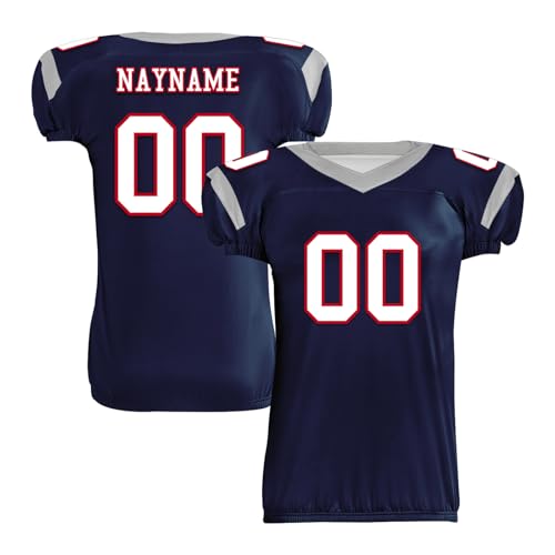 Youth Football Practice Jersey, Custom Blank Kids Practice Football Uniform Sportswear for Boys Training Games - color: Nautical Blue Red Silver