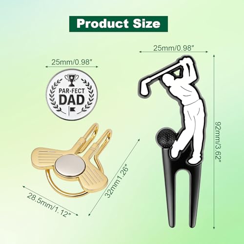 Father's Day Golf Gifts for Men Dad, Golf Repair Divot Tool with Golfer Silhouette, Par-FECT Dad Golf Ball Marker, Gold Magnetic Club-Style Hat Clip, Unique Golf Gift from Daughter/Son/Kids
