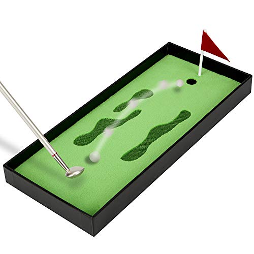 Golf Pen Set, Mini Desktop Golf Ball Pen, Top Golf Gift with Putting Green, 3 Golf Clubs Pens with Balls and Flag