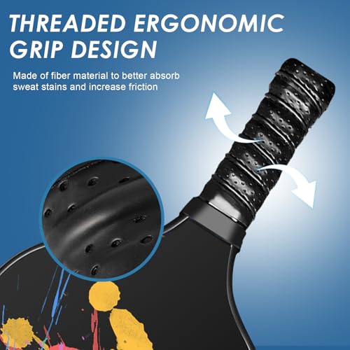 Pickle Ball Set Pickleball Paddles Set of 2 Carbon Fiber Pickleball Paddle Includes 4 Balls, 2 Ball Pickers, 1 Ball Bag Best Gifts for Junior and Professional Pickleball Equipment - color: Colorful