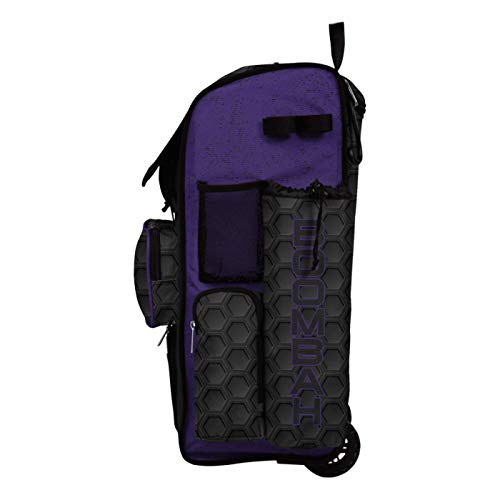 Boombah Rolling Superpack 2.0 3DHC Baseball/Softball Gear Bag - 23-1/2" x 13-1/2" x 9-1/2" - Multiple Colors - Telescopic Handle and Holds 4 Bats - Wheeled Version - color: Black/Purple
