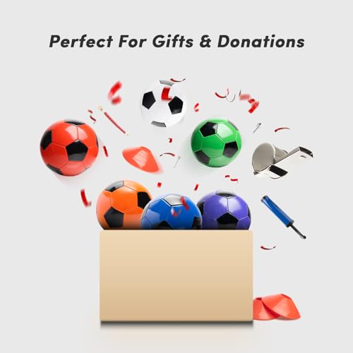 6 Pack Soccer Balls Size 5 Bulk Set – Massive 23-Piece Kit Includes 8 Cones, Whistle, Pump & Mesh Bag – Durable & Soft Training Balls for Youth Team, Practice, Gift & Charity Donation