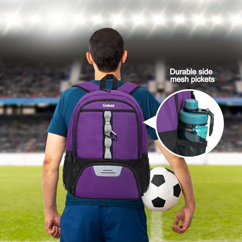 Goloni Youth Soccer Bag,Basketball Bag with Ball Compartment & Shoe Compartment,Backpack for Football Volleyball Basketball - color: Purple
