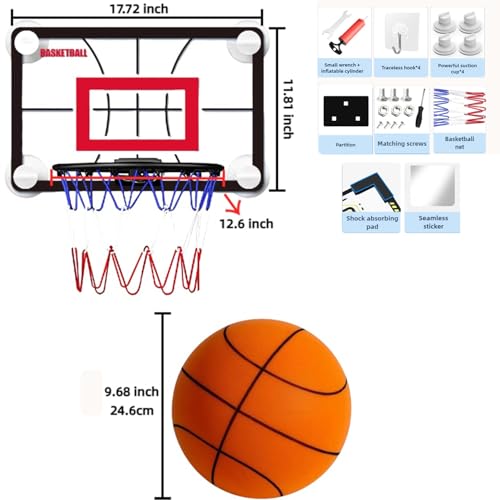 Indoor Basketball Set, 2025 Upgrade Silent Basketball with a Detachable Iron Basketball Hoop, Practicing Dribbling, Shooting, and Dunking Techniques Quietly at Any time Indoors, for Teen boy Gifts