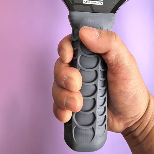 Silicone Pickleball Paddle Grip Cover | Non-Slip Shock Absorbing Handle Sleeve | Anti-Twist Internal Texture with Easy-Install Strips for Enhanced Control & Sweat Resistance - color: Grey
