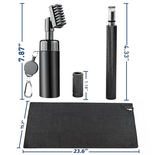 Golf Club Cleaner Brush, Golf Groove Sharpener Tool & Golf Towel, Golf Water Brush with Spray Bottle & Retractable Clip - Holds 5oz of Water, Essential Golf Accessories for Men for Golfer