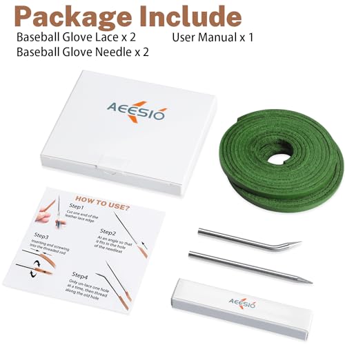 Softball Baseball Glove Lace, Mitt Lace Repair Kit Includes 2 Leather Laces and Lacing Needle for Catcher's Glove - color: Green