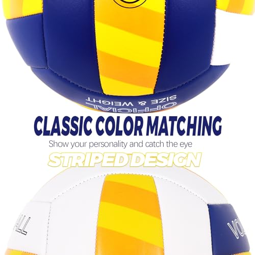 KUYOTQ Striped Outdoor Beach Volleyball, 3MM Thickened Surface Soft Leather Volleyball for Youth Mens,Beach Play,Game, in&Outdoor Training (Official Size,Deflated)
