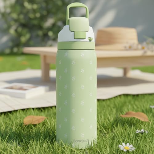 Botanical Insulated Stainless Steel Water Bottle with Straw for Sports and Travel, 32oz, Gifts for Women Girls Friends Teens Birthday Christmas - color: Botanical